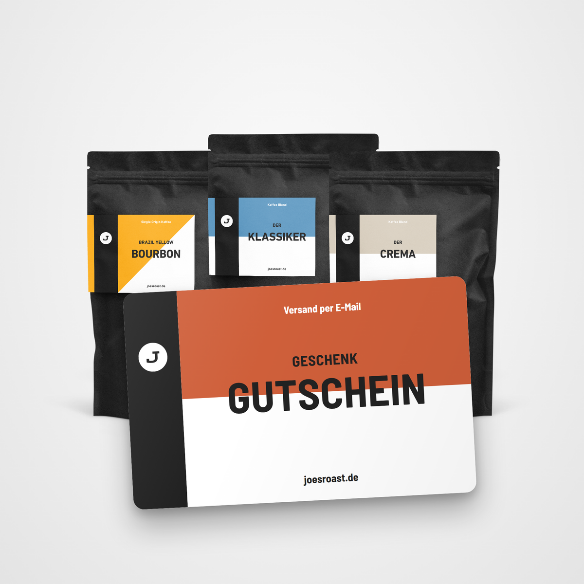 Kaffee-Geschenkgutschein vor den Sorten Yellow Bourbon, Der Klassiker und Der Crema